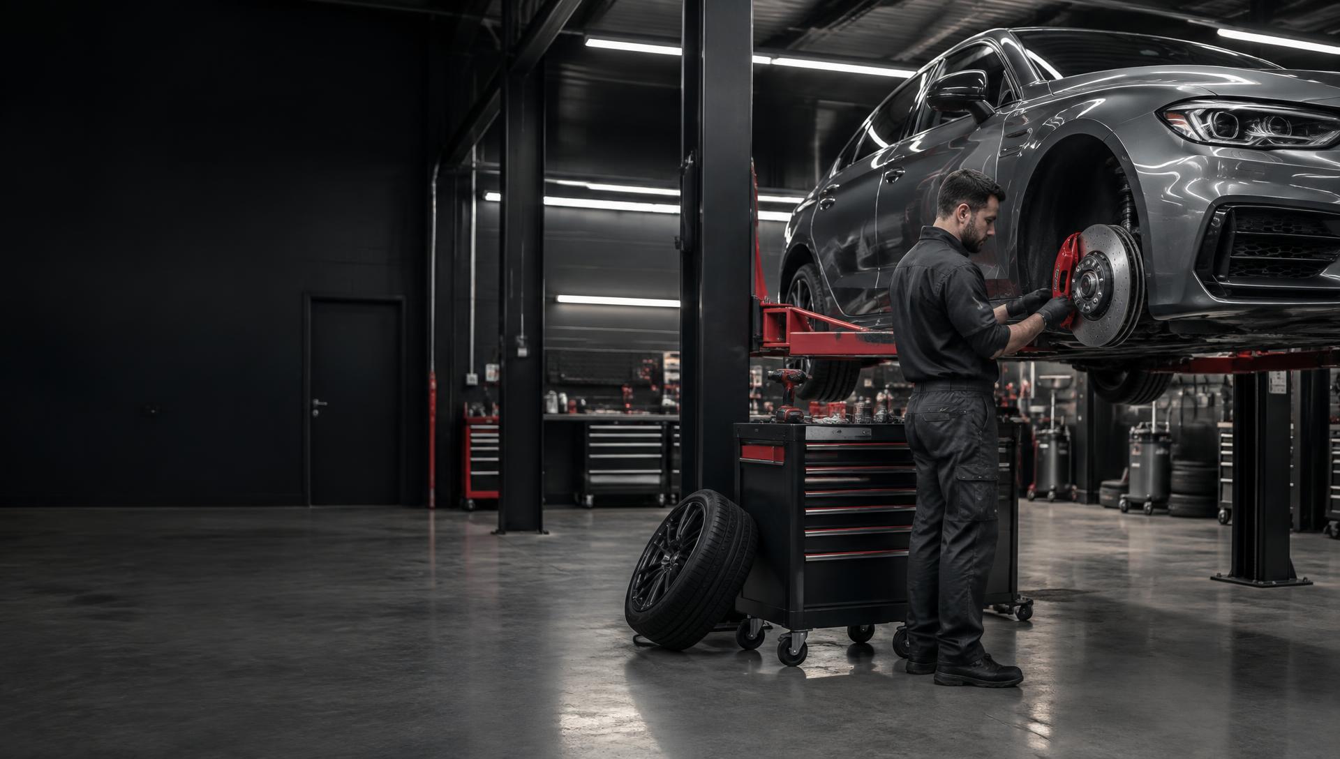 Mechanic servicing a vehicle in a modern workshop